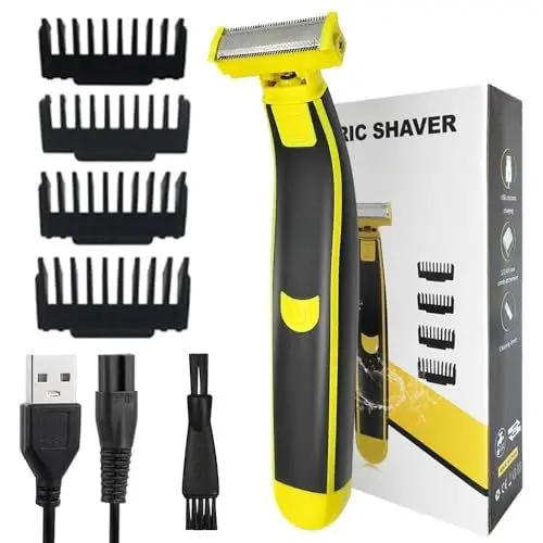 Produktbild: HOVCEH Ganzkörper Nass und Trockenrasierer, Full Body Washed Wet and Dry Shaver, Nass Trockenrasierer Herren Elektrisch mit 4 Grenzkämme und 1 Bürsten, Körperhaartrimmer zum Trimmen, Stylen,Rasieren