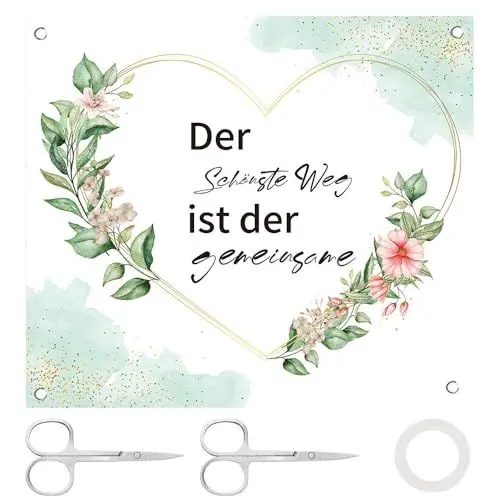 Produktbild: HOVCEH Hochzeitsherz zum Ausschneiden Grün, 200x180cm Hochzeitslaken zum Beschriften mit 2 Scheren, Personalisierte Hochzeitslaken für Hochzeitsdekorationen und Hochzeitsspiele für Frischvermählte.
