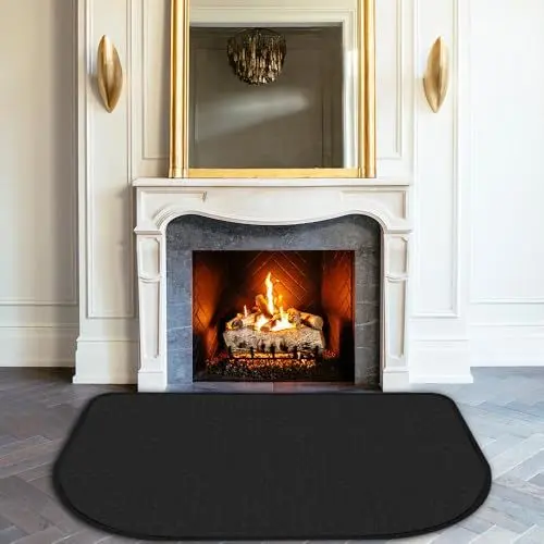 Produktbild: HOVCEH Kaminmatte, 102 * 50 cm Kaminbodenplatte, Feuerfeste Kaminmatte Halbrund, Feuerfeste Matte Kamin, Funkenschutzplatte für Kaminofen Bodenblech Zum Schutz des Bodens Vor Funken, Schwarz
