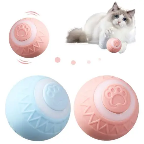 Produktbild: HOVCEH 2 Stück Katzenspielzeug Elektrisch Katzenball, Interaktives Katzenspielzeug Ball mit LED Licht, 360-Grad-Ball Selbstbeschäftigung Interaktiver Katzenball für Katzen, Ball Katze Elektrisch