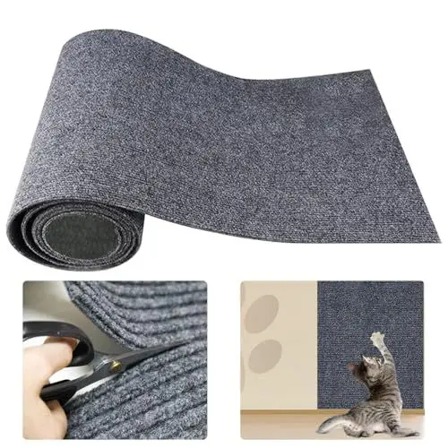 Produktbild: HOVCEH Kratzmatte Katze, Kratzschutz Sofa Katze, Kratzmatte Selbstklebend, Kratzteppich Katze, Katzen Kratzmatte Grau für Möbel Couch Sofa Wand Tür Schutz (200cmx40cm)