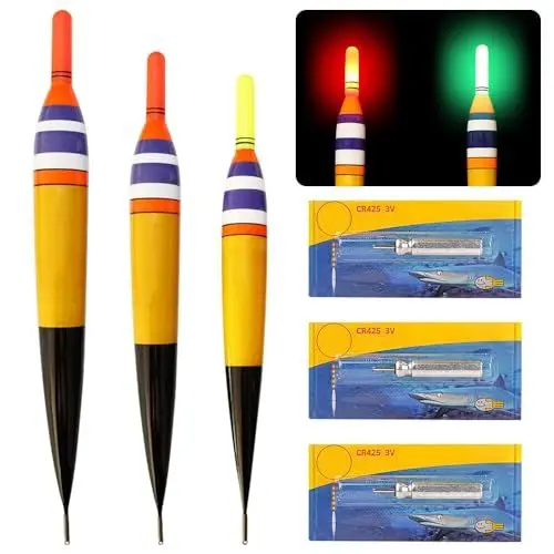 Produktbild: HOVCEH LED Posen Angeln, 3 Stück Angel Posen Set, Angelposen Leuchtposen, Angel Schwimmer Batterie, 4.3g/5.4g/5.9g Angelzubehör zum Tauchgebiet Angeln Am See, Fluss Oder Teich
