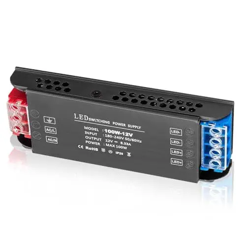 Produktbild: HOVCEH LED Trafo 12V 100W, Trafo 230V auf 12V 100 W LED Transformator 8.3 A, Ultradünner Konstantspannung Netzteil 12V, AC 230 V auf DC 12V, Niedervolttrafo Schaltnetzteil LED Driver Power Supply