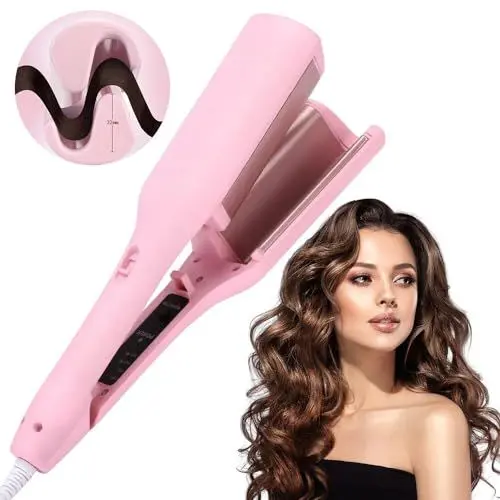 Produktbild: HOVCEH Welleneisen für Haare, Große Locken 32mm, Französischer Wellen Lockenstab, V Förmiger, Mermaid Hair Waver, Beach Waves 160°C und 220°C, Sofortiges Wellen