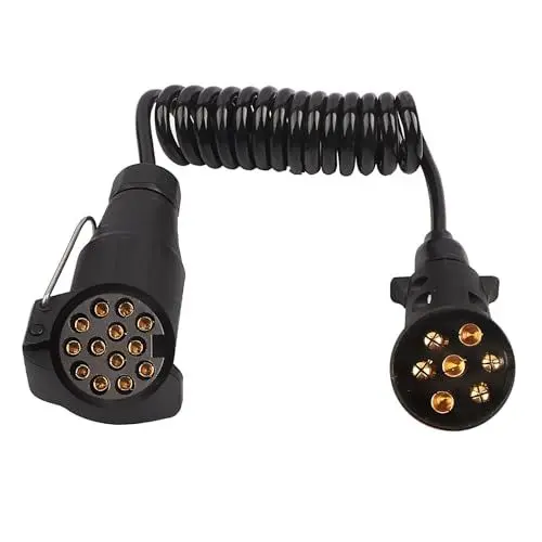 Produktbild: HOVIN 2M Anhänger Verlängerungskabel 7 auf 13 Polig,Anhänger Verlängerung Kabelverbinder,12V Adapter Spiralkabel für Auto,Wohnwagen und RV