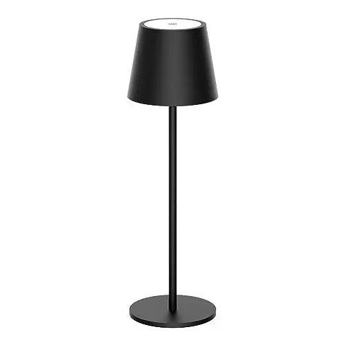 Produktbild: Howskys LED Kabellose Schreibtischlampe, 3 Farbtemperaturen dimmbare Schreibtischlampe, 5200mAh wiederaufladbare Akku Schreibtischlampe mit USB-C, Aluminium, IP54 Wasserdicht, Schwarz