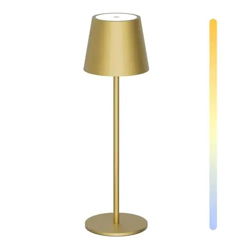 Produktbild: Howskys LED Kabellose Schreibtischlampe, 3 Farbtemperaturen dimmbare Schreibtischlampe, 5200mAh wiederaufladbare Akku Schreibtischlampe mit USB-C, Aluminium, IP54 Wasserdicht, Gold