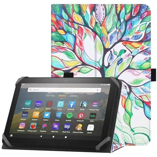 Produktbild: HoYiXi Universelle Hülle für 7-8 Zoll Tablette Fire HD 8 2020/2022 & Fire HD 8 Plus 2020/2022 mit Ständer Folio und Handschlaufe Schutzhülle für 7