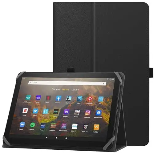 Produktbild: HoYiXi Universelle Hülle für 9-10,1 Zoll Tablette Fire HD 10 2021/2023 & Fire HD 10 Plus 2021/2023 mit Ständer Folio und Handschlaufe Schutzhülle für 9