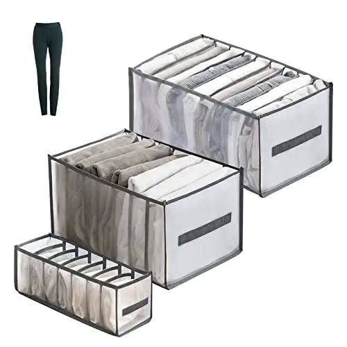 Produktbild: Hoypeyfiy 3 Stück Aufbewahrungsboxen für Kleidung Faltbare Schublade Organizer Kleiderschrank Schubladen Organizer für Unterwäsche, Hosen Organizer für BHS, Socken, Jeans