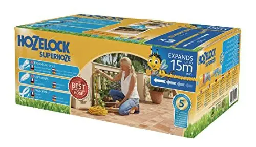 Produktbild: HOZELOCK - Ausdehnbarer Gartenschlauch Superhoze 15 M: Flexibler Schlauch, dehnt sich auf das 3-fache seiner ursprünglichen Länge aus, m. 2 Aquastop-Anschlüsse für eine dichte Verbindung, (8215A1240)