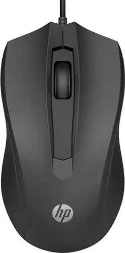 Produktbild: HP Maus 100 kabelgebunden – Optische USB-Maus mit 1600 DPI, 3 Tasten, beidhändiges ergonomisches Design, Plug & Play, für PC, Laptop, Windows, macOS – Schwarz