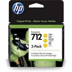 Produktbild: HP 712 3er-Pack Gelb 29 ml Original Druckerpatrone (3ED79A) mit originaler HP Tinte, für DesignJet T650, T630, T250, T230 & Großformatdrucker der Studio-Serie sowie den HP 713 DesignJet Druckkopf