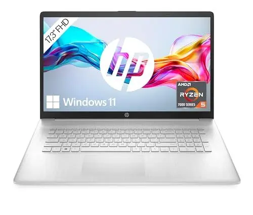 Produktbild: HP Laptop mit 17,3 Zoll (43,9 cm) FHD IPS Display, AMD Ryzen 5 7520U, 8 GB RAM, 512GB SSD, AMD Radeon-Grafikkarte, Windows 11 Home, QWERTZ-Tastatur, HP Fast Charge, Silber