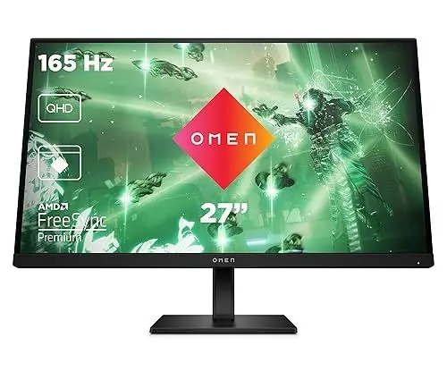 Produktbild: HP OMEN 27q Gaming Monitor - 27 Zoll Bildschirm, QHD Display, 165Hz, AMD FreeSync Premium, 1 ms Reaktionszeit, 2x HDMI 2.0, Display Port 1.4, Audioausgang, schwarz