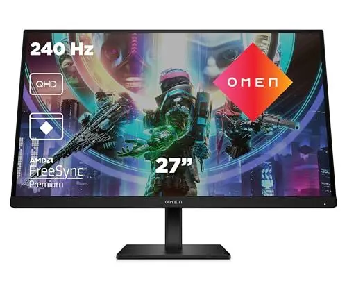 Produktbild: HP OMEN 27qs Gaming Monitor - 27 Zoll Bildschirm, QHD Display, 240Hz, AMD FreeSync Premium, 1 ms Reaktionszeit, 2x HDMI 2.0, Display Port 1.4, 2x USB-A, USB-B, Audioausgang, RGB Beleuchtung, schwarz
