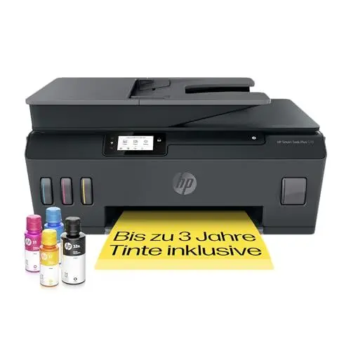 Produktbild: HP Smart Tank Plus 570 3-in-1 Multifunktionsdrucker (WLAN·· ADF·· Touchscreen) – 3 Jahre Tinte inklusive, 3 Jahre Garantie, großer Tintentank, hohe Reichweite, Drucken in hoher Qualität