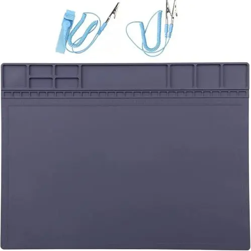 Produktbild: HPFIX Anti-Statik-Matte für Elektronik, Premium hitzebeständige ESD sichere Lötmatte mit ESD-Armband und Erdungskabel für Computer, Laptop, Handy und iPad Reparaturen