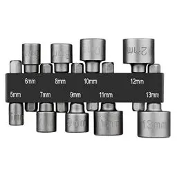 Produktbild: HPHOPE 9 Stück Steckschlüssel Set 5mm-13mm Stecknuss Bit Adapter 1/4 Zoll Sechskantschaft für Bohrer oder Akkuschrauber