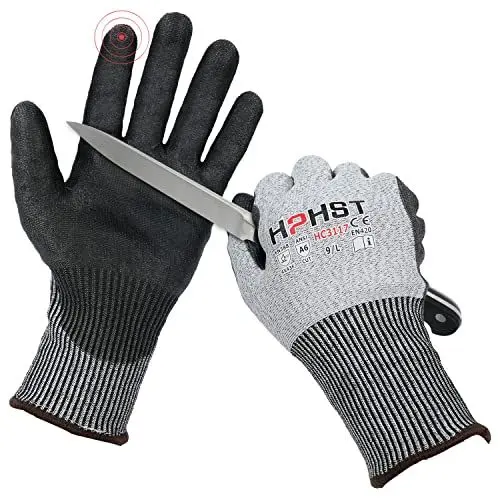 Produktbild: HPHST Schnittschutz Handschuhe Handschutz für Schneiden Arbeitshandschuhe Level A6 Gartenhandschuhe Herren Damen Schnittfeste Handschuhe für Küchen Gartenbau Baustelle Grau 1 Peer Größe: 9 / L