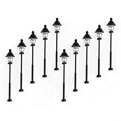 Produktbild: HpLive 10 Stück Mini Laternenpfahl Straßenlaterne Straßenlampe Lampen Modell für Eisenbahn, Warmweiß 1:160, 4.7cm