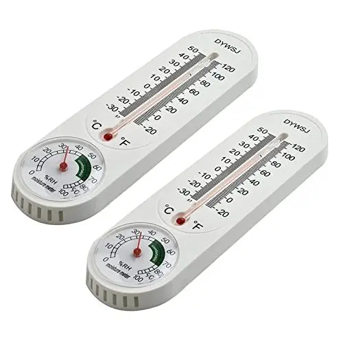 Produktbild: HpLive 2 Stück Thermometer Analoges Innenthermometer Hygrometer Luftfeuchtigkeitsmesser mit Fahrenheit/Celsius (℉/℃) für Innen Außen und Garten analog Gartenthermometer