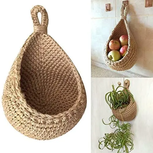 Produktbild: HpLive Hängekörbe, Jute, Öko-Hängekorb, Baumwolle, Wandbehang, Gemüse, Obstkorb für Küche, Produkt, Aufbewahrung, Hängebehälter, atmungsaktives Design, hält Gemüse frisch