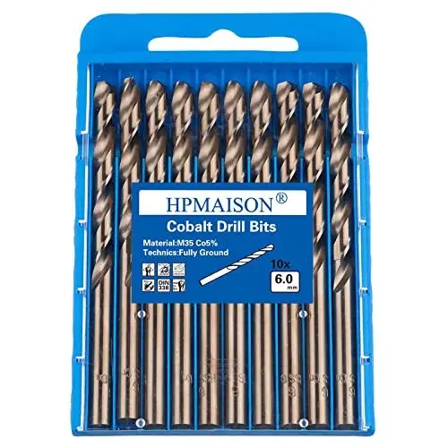 Produktbild: HPMAISON 10 Stück M35 HSS Cobalt Bohrer Kobalt Jobber Bohrer Set Spiralbohrer zum Bohren auf Edelstahl, Harte Stähle, Metall (6mm x 93mm)