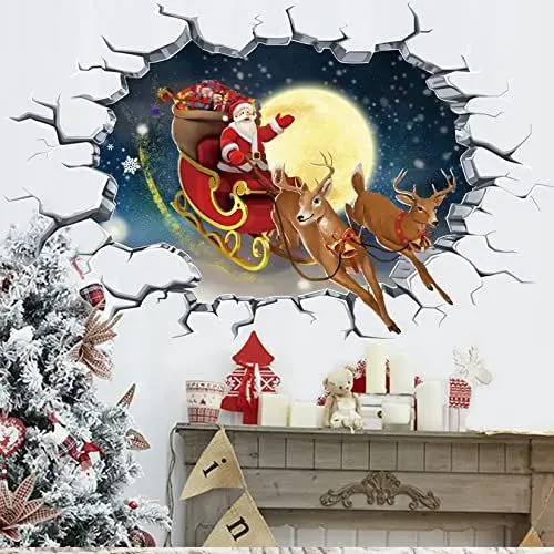 Produktbild: HPNIUB 3D Weihnachtsfenster Aufkleber,Santa Stickers,Weihnachten Schaufenster Deko,Schneeflocke Fensterdeko Abnehmbar Weihnachts Fensterbilder für Vitrinen Glas Zuhause