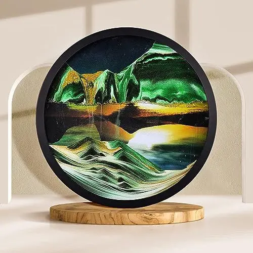 Produktbild: Hppbody Sandbilder zum Drehen 44cm Sandbild 3D Sandscape Rund Glas Tiefsee Sandbild In Bewegung Display Fließende Sandmalerei Sand Kunst Handwerk,Kinder-Bastelsets Sand Geschenke (Green - background)