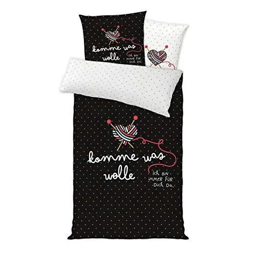Produktbild: H:PPY Life Bettwäsche Motiv Komme was Wolle | 135 cm x 200 cm | Kissen 80 cm x 80 cm | Baumwolle, Reißverschluss | Bettwäsche Garnitur | 46743