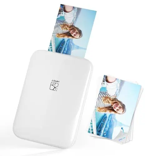 Produktbild: HPRT MT53 Mini Fotodrucker – 2x3 Zoll Sofortdrucker für Handyfotos, tragbarer kabelloser Bluetooth Sticker Drucker – inkl. selbstklebendes Fotopapier, kompatibel mit iPhone & Android