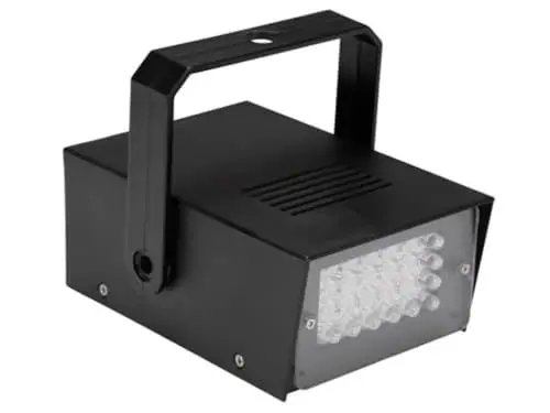 Produktbild: HQ-Power Leistungsstarker Mini-Stroboskop mit 24 weißen LEDs, kompakt und tragbar, ideal für Heimpartys, einstellbare Blitzfrequenz, funktioniert mit vier AA-Batterien (nicht enthalten)