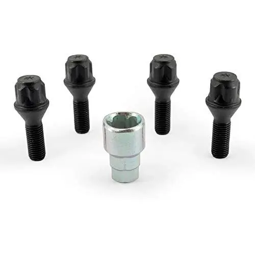 Produktbild: H&R Felgenschloss-Set M12x1.50x28mm Kegelbund Schwarz - 4 Felgenschloss-Schrauben inkl. Adapter