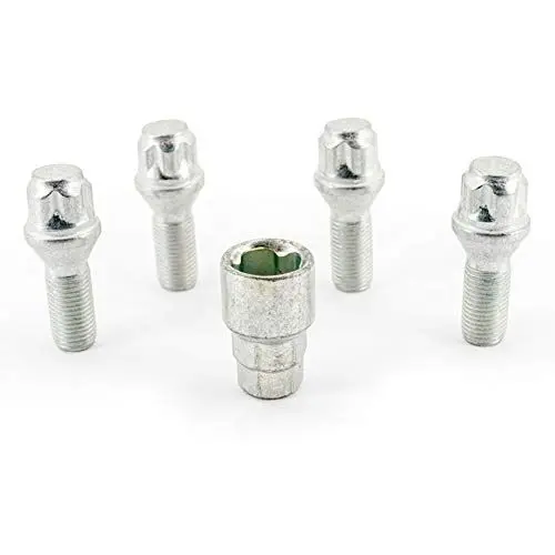 Produktbild: H&R Felgenschloss-Set M14x1.50x28mm Kegelbund - 4 Felgenschloss-Schrauben inkl. Adapter, Silber