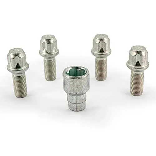 Produktbild: H&R Felgenschloss-Set R14 M14x1.50x28mm Kugelbund - 4 Felgenschloss-Schrauben inkl. Adapter, Silber