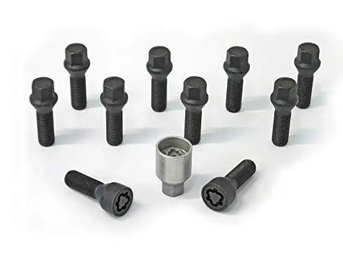 Produktbild: H&R Radschrauben Satz Kegelbund M14x1.25 - Länge 40mm - Schwarz - 10 Stück - inkl. Felgenschloss