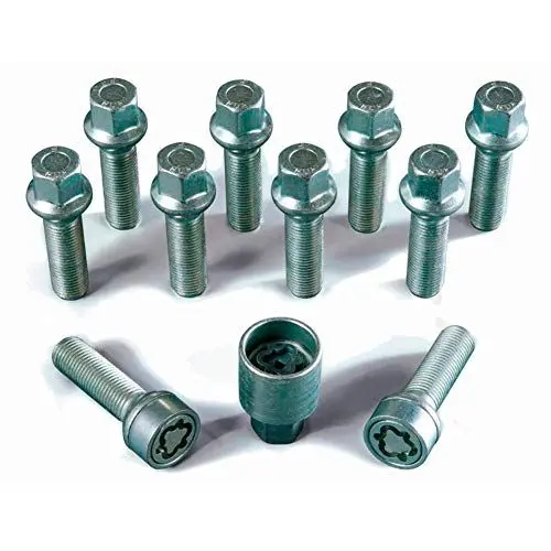 Produktbild: H&R Radschrauben Satz Kugelbund R13 M14x1.50 - Länge 37mm - 10 Stück z.B. kompatibel mit Audi, Seat, Skoda, VW - inkl. Felgenschloss