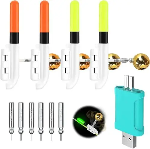 Produktbild: HRGOYY 4pcs Angeln Alarm Glocke, Nachtlicht Knicklicht Angeln, Wasserdicht Licht Sticks mit Schnalle, Led Bissanzeiger Rutenspitze, Nachtangeln Biss Alarm für Angelrute