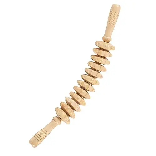 Produktbild: HRKVSK Faszienroll Holz, Massageroller mit Griff, Massage Roller, Faszienrolle Holz für Muskelentspannung, Körperformung, Gua Sha Massage, Anti Cellulite