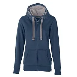 Produktbild: HRM Damen Hooded Jacket, denim, Gr. M I Premium Kapuzenjacke Damen mit Kontrast-Innenfutter I Basic Hoodie mit Reißverschluss I Zip Hoodie I Hochwertige & nachhaltige Damen-Oberteile