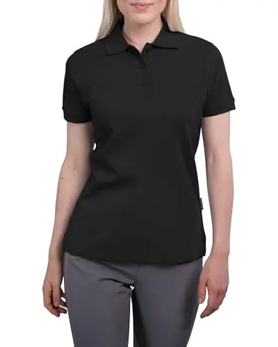 Produktbild: HRM Premium Damen Heavy Polo - Schwarz, Gr. XL - 100% Baumwolle Polo-Shirt - Bis 60°C Waschbar - Hochwertiges & Nachhaltiges Polohemd - Workwear