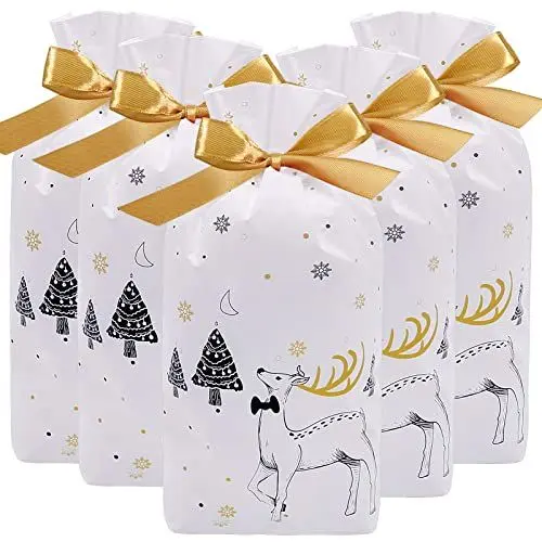 Produktbild: HRX Package 50 Stück Plätzchentüten Weihnachten, Kekstüten Gebäcktüten Klein Tüten für Süßigkeiten Geschenktüten Verpackung zum Binden für Weihnachten Adventskalender Partytüten(Weiß)