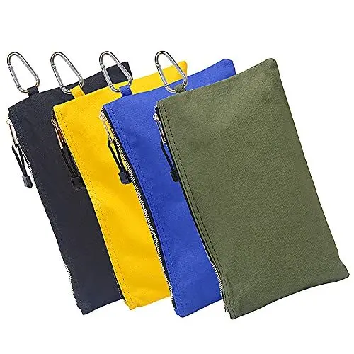 Produktbild: HRX Package Werkzeugbeutel Segeltuch, 4 Stück Robuste Werkzeugtaschen mit Karabiner und Reißverschluss für Kleinteile wie lSchrauben und Nage(18 x 30 cm)