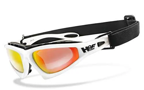 Produktbild: HSE® SportEyes® | beschlagfrei, winddicht, HLT® Kunststoff-Sicherheitsglas nach DIN EN 166 | Sportbrille, Radbrille, Sonnenbrille| Brillengestell: weiß, Brille: FALCON-X