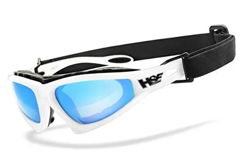Produktbild: HSE SportEyes® | beschlagfrei, winddicht, HLT® Kunststoff-Sicherheitsglas nach DIN EN 166 | Sportbrille, Radbrille, Sonnenbrille | Brille: 2050 (blau verspiegelt - Weiß)