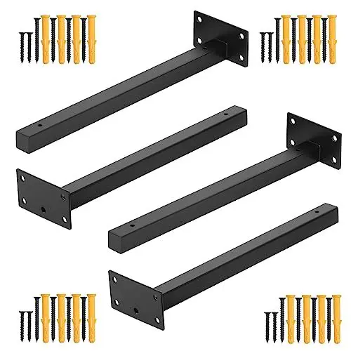 Produktbild: HSEAMALL 4 Stück Regalhalterung Schwarz Regalträger Wandregal Halterung Regalwinkel Schwerlast Schwimmende Regalwinkel Metall-Regalhalterung 20mm Dick, Tragkraft: 40-60Kg (30cm Long)