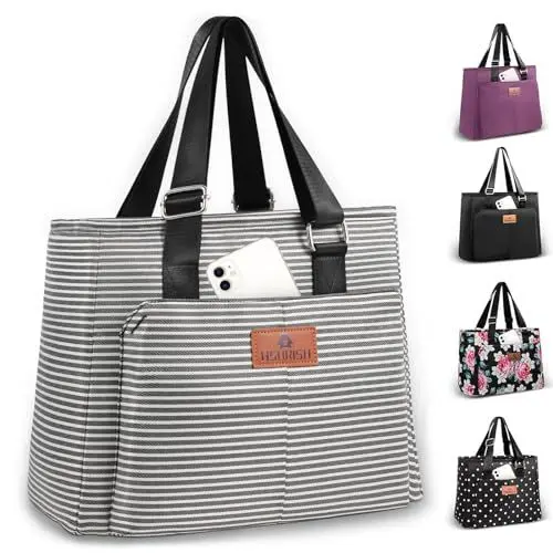 Produktbild: HSHRISH Lunchtasche Damen mit großem Fassungsvermögen und auslaufsicherem Material. Verstellbarer Schultergurt, Geeignet für Erwachsene, Damen Arbeit Camping Einkaufen Strand 15L Streifen