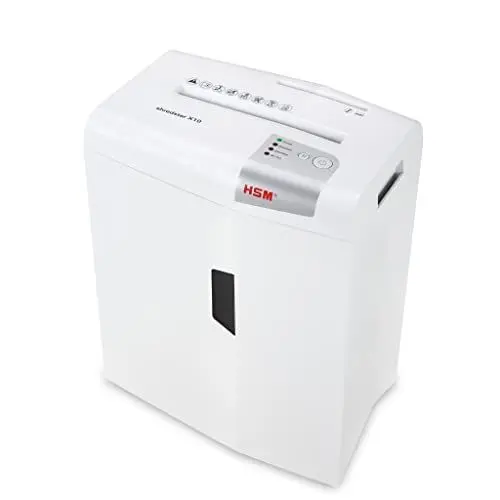 Produktbild: HSM shredstar X10 Aktenvernichter I Partikelschnitt 4,5x30mm I Sicherheitsstufe P-4 I Leiser Home Office Schredder für Papier, CDs, DVDs, Kreditkarten I 20l Auffangbehälter I Papierschredder 10 Blatt