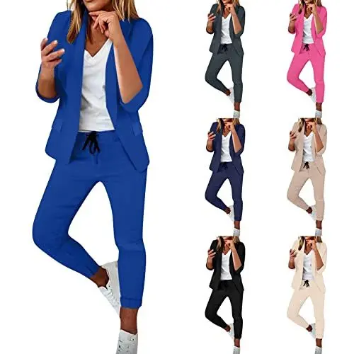 Produktbild: Hsternexy Hosenanzüge Für Damen Business Modern Elegant Blazer Anzug Set Einfarbig Streetwear Zweiteilig Hosenanzug Anzughose Revers Slim Fit Sportlich Büro Outfit Anzugjacke Sommer Freizeitanzug